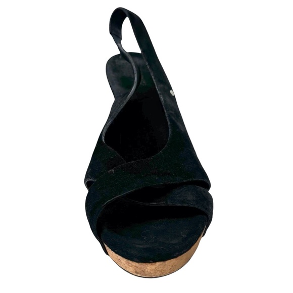 UGG HAZEL BLACK SUEDE & CORK WEDGE HEEL PLATFORM SANDALS - Picture 5 of 16
